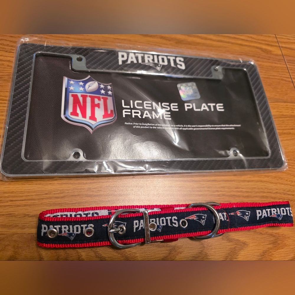 Patriots License Plate Frame and Dog Collar Set